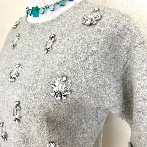 Ann Taylor Rhinestone Gem Embellished Boiled Wool Cropped Top Blouse Sweater - Picture 4 of 9